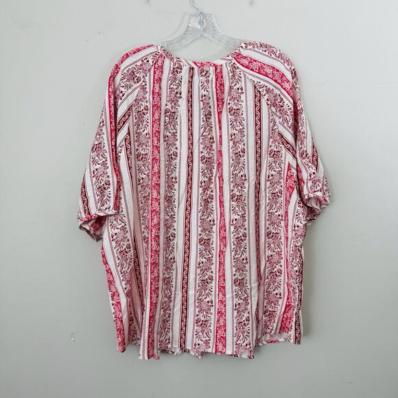 Unixseque Pink And White Floral V Neck Blouse Women’s Size 2XL - Picture 5 of 6